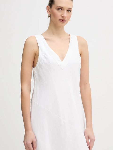 Dkny sukienka lniana kolor biały maxi rozkloszowana P4KBCZ70