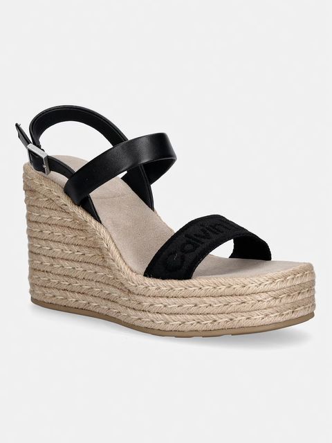 Calvin Klein sandały na koturnie WEDGE ESPAD 70 WEBBING LTH - zdjęcie produktu nr 1