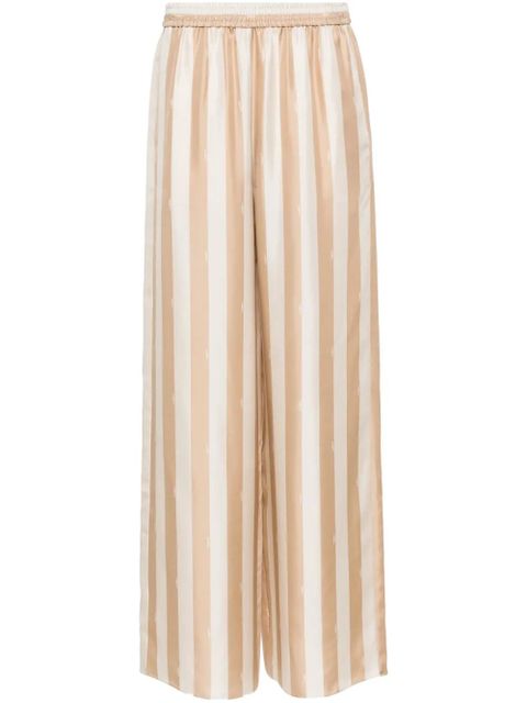 FENDI Pequin-stripe silk palazzo pants - Neutrals - zdjęcie produktu nr 1