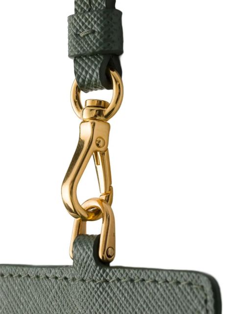 Prada triangle-logo leather badge holder - Green