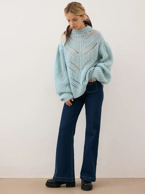 Bizuu sweter z dodatkiem wełny ROSSO damski kolor niebieski lekki z półgolfem ROSSO BŁĘKITNY