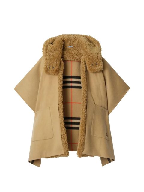 Burberry reversible shearling trim check cashmere cape - Neutrals - zdjęcie produktu nr 1