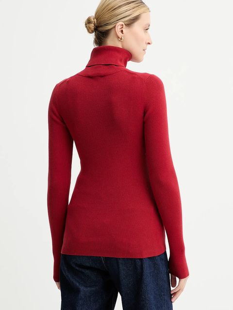 Calvin Klein Jeans sweter damski kolor bordowy lekki z golfem LV047D350G