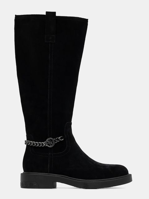 Guess kozaki zamszowe FYONAL2 damskie kolor czarny na płaskim obcasie FLFYN2 LEA11 - zdjęcie produktu nr 2