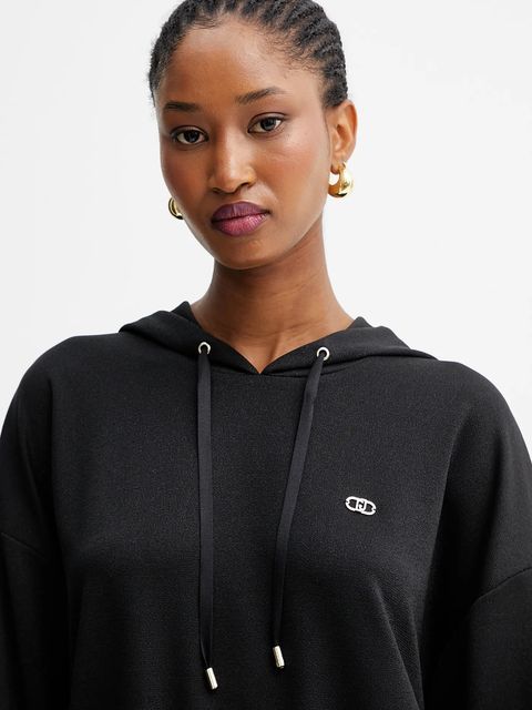 Liu Jo bluza damska kolor czarny z kapturem gładka TF5285.J4747