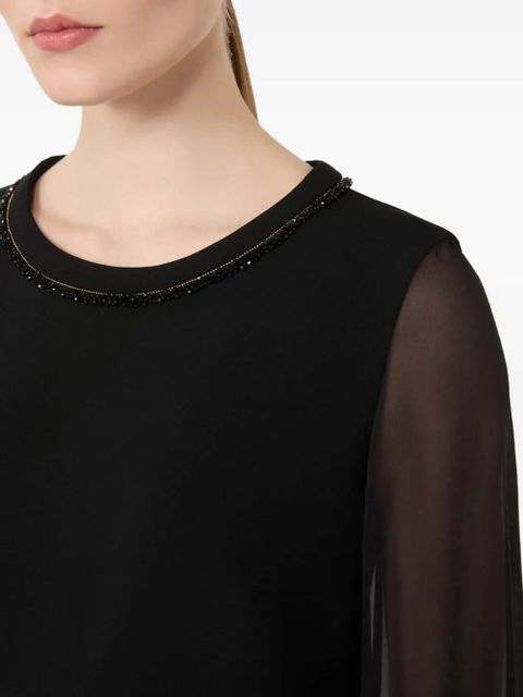 Max Mara Volto beaded-neck sheer-sleeve dress - Black