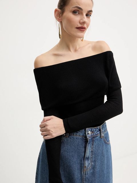 Guess longsleeve MELANIE kolor czarny dekolt hiszpański W5BR48 Z0612