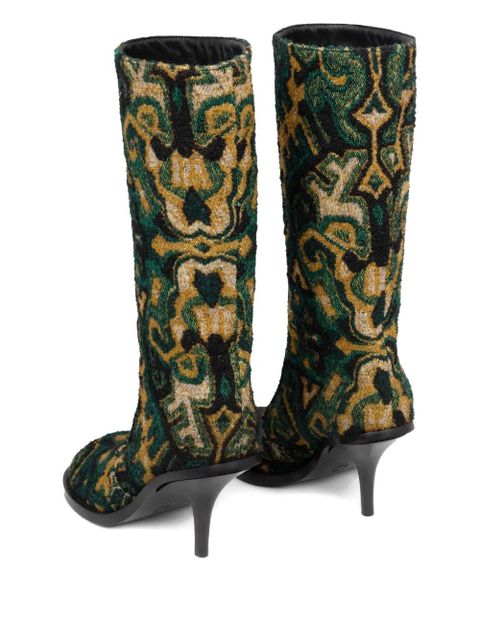 DRIES VAN NOTEN 90mm jacquard round-toe boots - Green - zdjęcie produktu nr 2