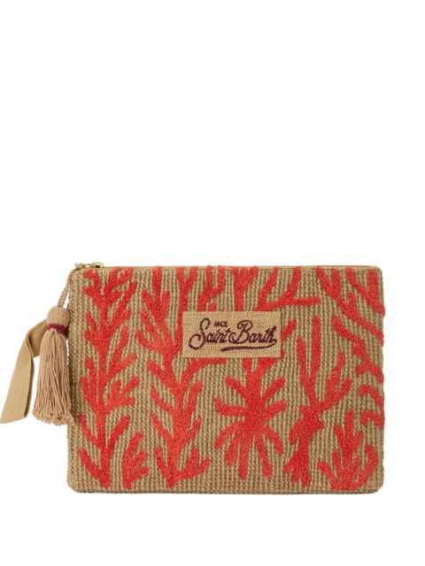 MC2 Saint Barth coral-embroidered jute clutch bag - Neutrals - zdjęcie produktu nr 1