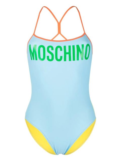 Moschino logo-print crossed-straps swimsuit - Blue - zdjęcie produktu nr 1