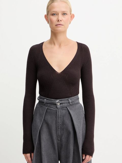 Twinset sweter wełniany damski kolor brązowy lekki 252TT3110 - zdjęcie produktu nr 1