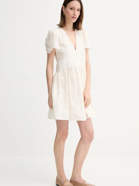 BOSS Orange sukienka bawełniana kolor beżowy mini rozkloszowana 50538362