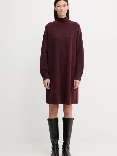 Marc O'Polo sukienka z dodatkiem wełny kolor bordowy mini oversize 5000007471 - zdjęcie produktu nr 2