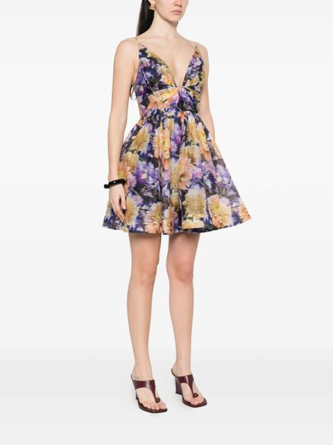 ZIMMERMANN floral-print V-neck mini dress - Purple