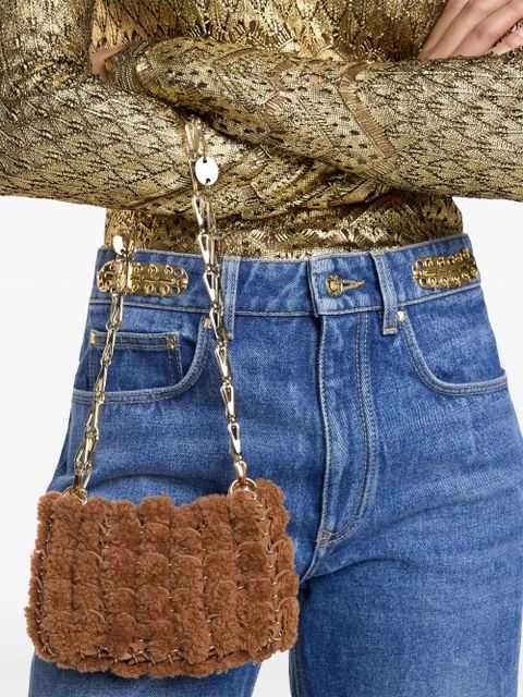 Rabanne 1969 Nano shearling shoulder bag - Brown