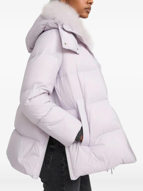Yves Salomon lambshearling-collar down coat - Purple