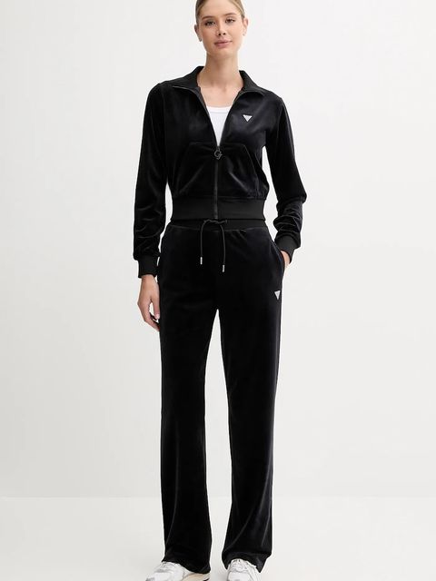 Guess bluza welurowa COUTURE damska kolor czarny gładka V3BQ22 K0232