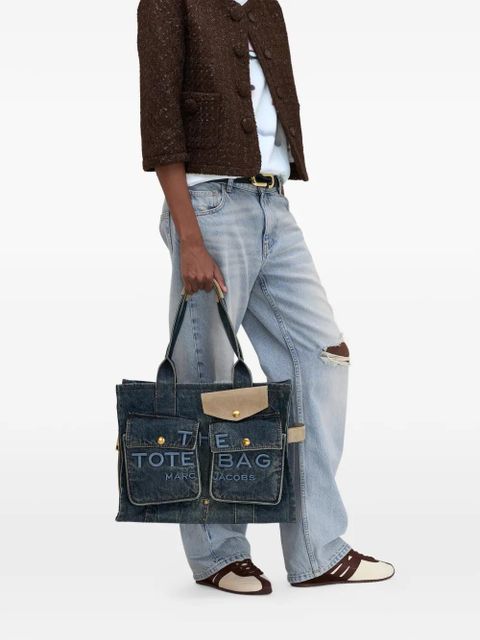 Marc Jacobs large The Denim suede-pocket tote bag - Blue