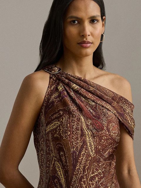 Lauren Ralph Lauren sukienka kolor brązowy maxi rozkloszowana 253979869