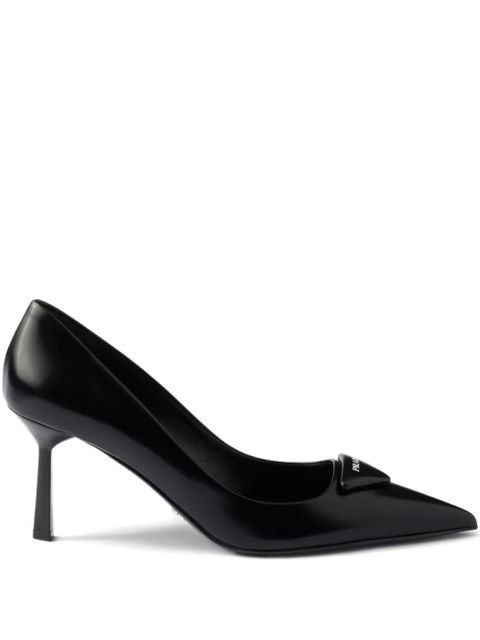 Prada 75mm triangle-logo leather pumps - Black - zdjęcie produktu nr 1