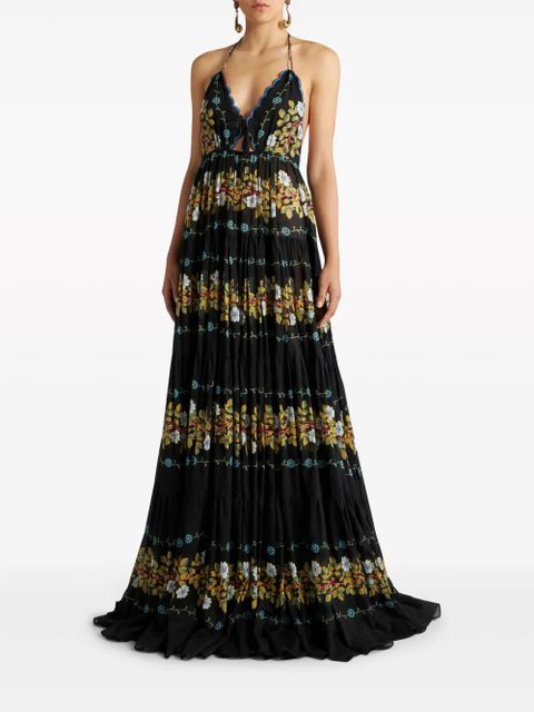 ETRO open back floral cotton maxi dress - Black