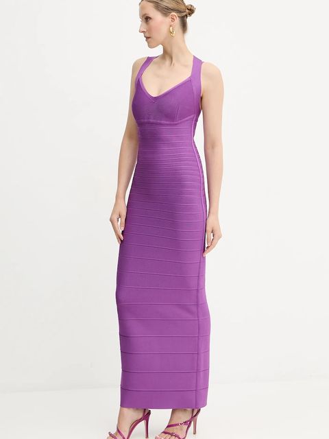 Herve Leger sukienka Sutton kolor fioletowy maxi dopasowana HLT8497963
