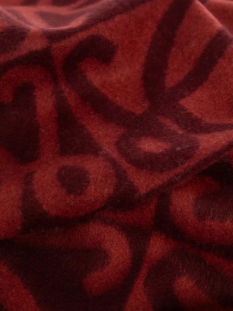 LOEWE fringed-edge logo-pattern scarf - Red