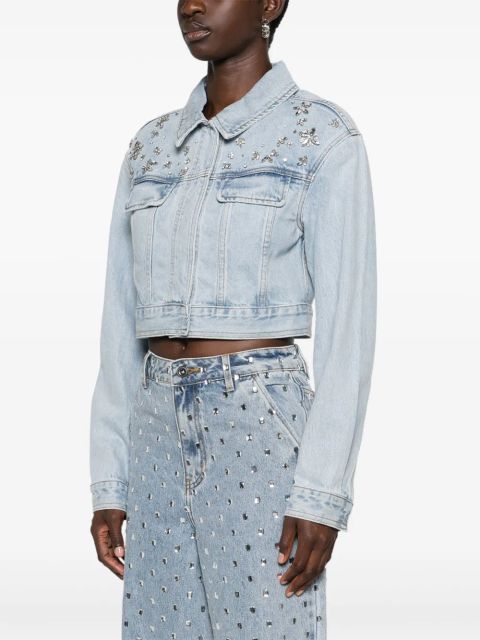 Self-Portrait crystal-embellished denim jacket - Blue