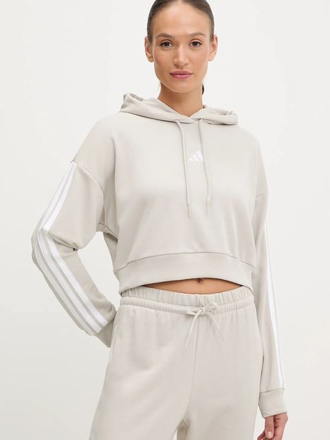 adidas bluza 3-Stripes damska kolor beżowy z kapturem z aplikacją JX7634 - zdjęcie produktu nr 1