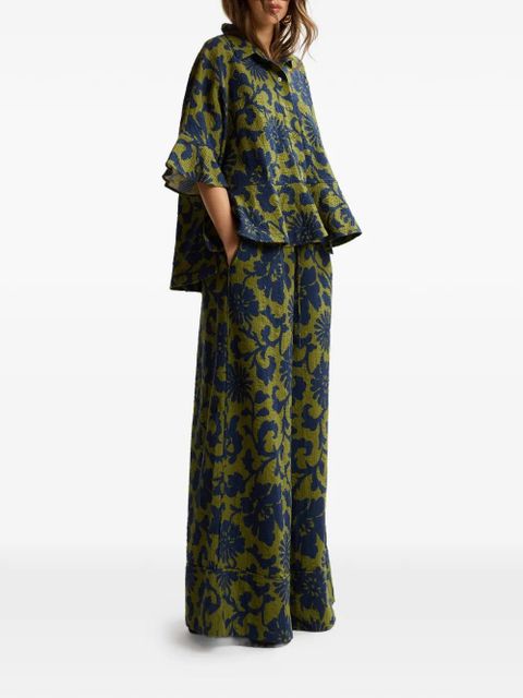 Essentiel Antwerp floral-print peplum-hem polo top - Green - zdjęcie produktu nr 2
