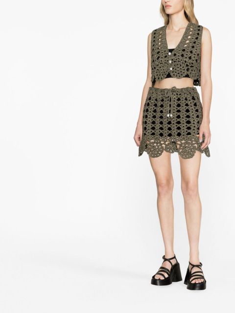 GANNI crochet-knit crop top - Black