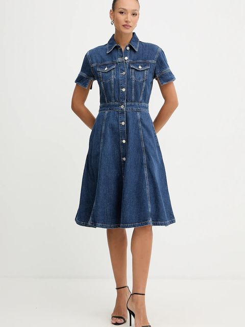 Karl Lagerfeld sukienka jeansowa FASHION DENIM kolor niebieski midi rozkloszowana B1W13037 - zdjęcie produktu nr 2