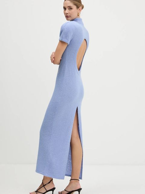 La Mania sukienka z dodatkiem wełny NOIR kolor niebieski maxi dopasowana NOIR - zdjęcie produktu nr 2