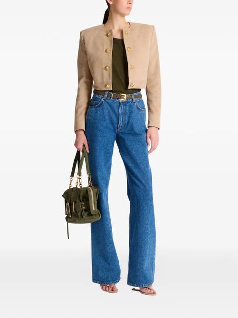 Balmain button cropped leather jacket - Neutrals - zdjęcie produktu nr 2