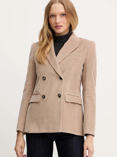 Weekend Max Mara marynarka sztruksowa KATANGA kolor beżowy dwurzędowa gładka 2525046062600 - zdjęcie produktu nr 1