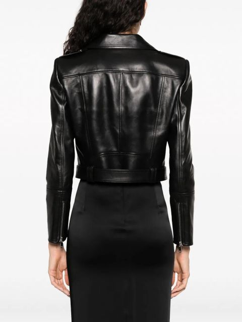 Alexander McQueen cropped leather biker jacket - Black