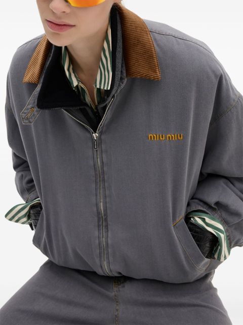 Miu Miu velvet-trim bomber jacket - Grey