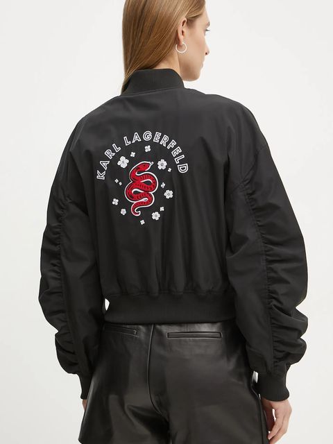 Karl Lagerfeld kurtka bomber damski kolor czarny przejściowa A1W14039