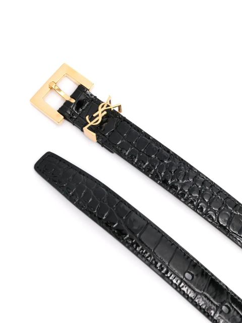 Saint Laurent Cassandre crocodile-embossed belt - Black - zdjęcie produktu nr 2