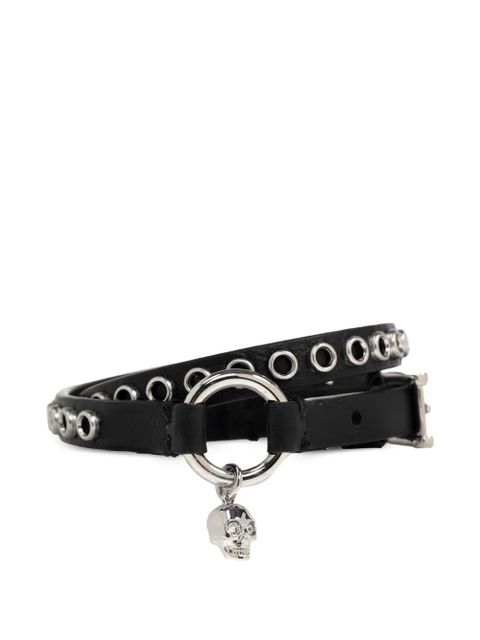 Alexander McQueen skull-charm leather bracelet - Black - zdjęcie produktu nr 1
