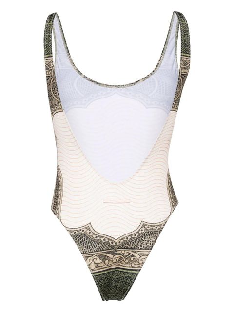 Jean Paul Gaultier Cartouche-print high-cut swimsuit - Green