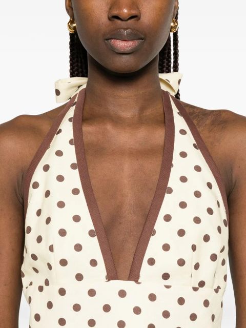 Posse Bowie polka-dot V-neck midi dress - Neutrals