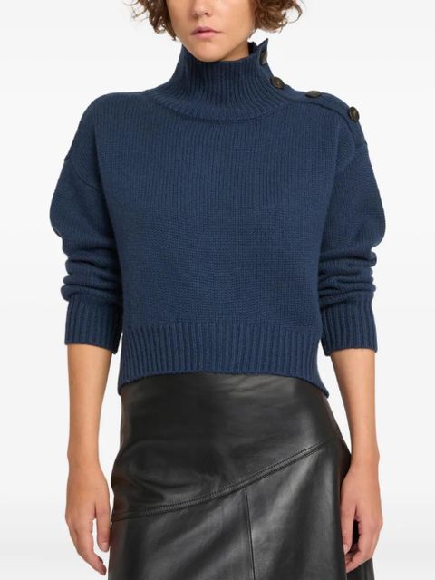 Yves Salomon button high-neck sweater - Blue