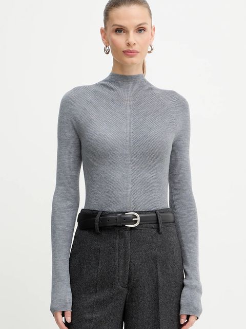 BOSS sweter wełniany damski kolor szary lekki z półgolfem 50549166 - zdjęcie produktu nr 1