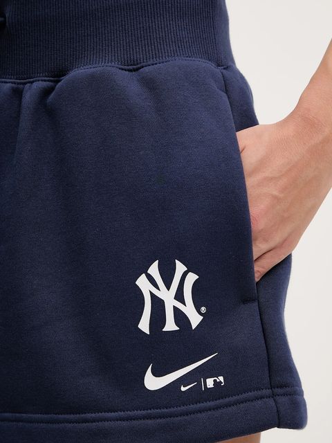 Nike szorty New York Yankees damskie kolor granatowy wzorzyste high waist 034B-012N-NK-3XJ