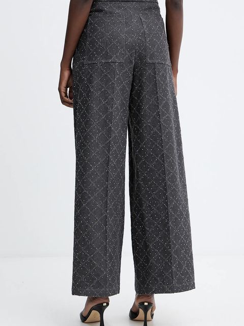 Simona Corsellini spodnie bawełniane damskie kolor szary szerokie high waist A25CPPA01001