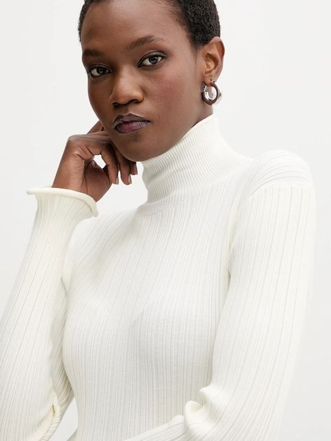 Marella sweter damski kolor beżowy lekki z golfem 2523366092200