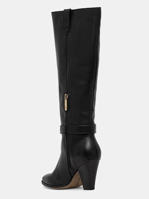 Tommy Hilfiger kozaki skórzane TH T-STRAP LTHR POINTY LONG BOOT damskie kolor czarny na słupku FW0FW08982