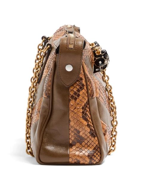 Valentino Garavani Panthea medium shoulder bag in python and nappa with chevron motif - Brown