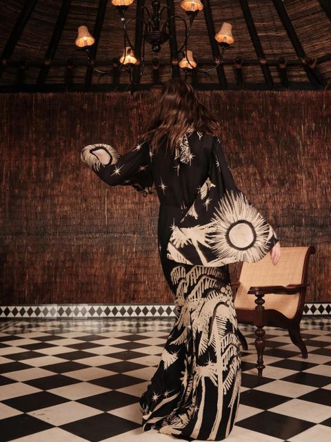 Johanna Ortiz Primera Vez flared-sleeve printed dress - Black